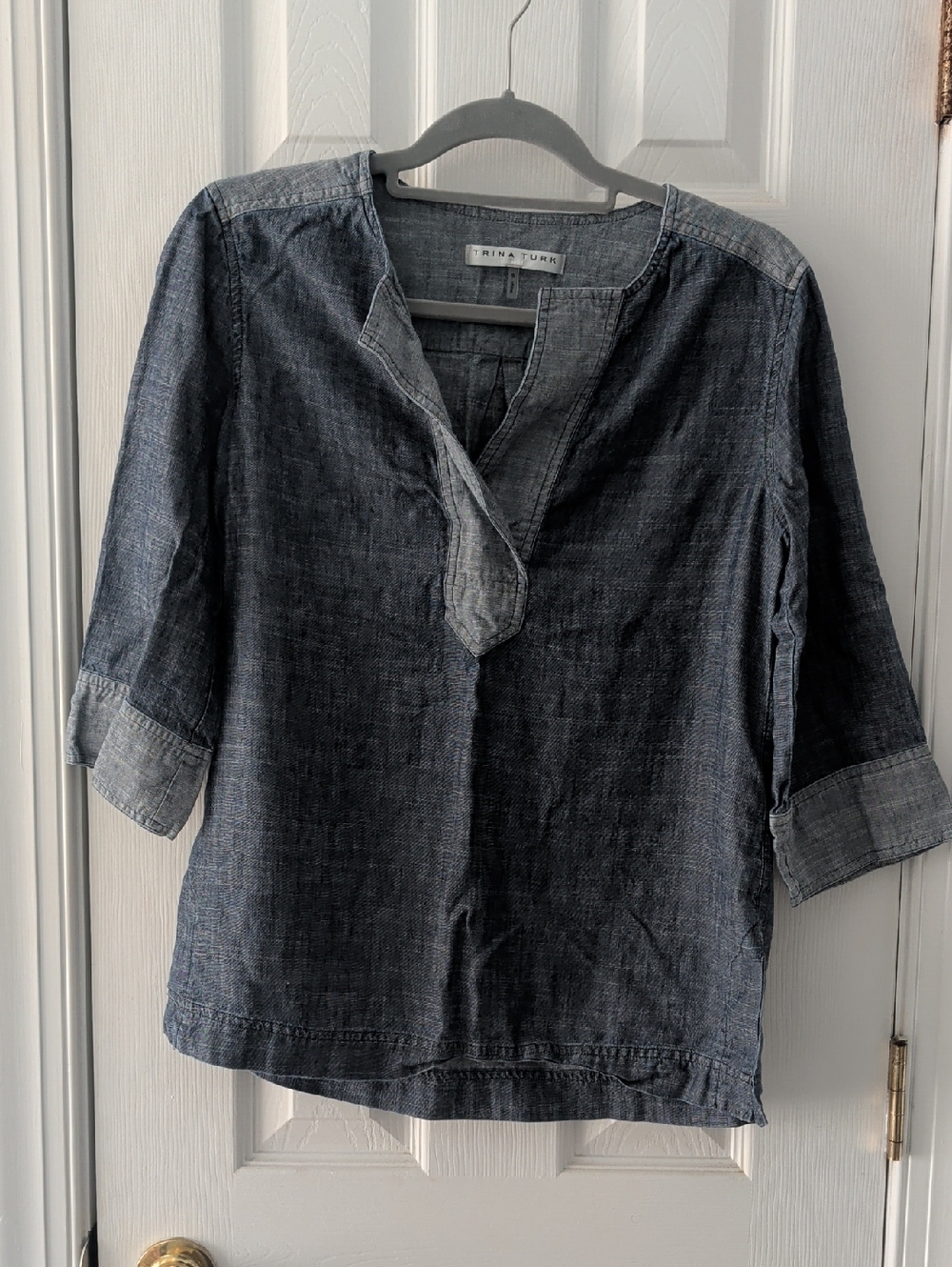 🌀 Trina Turk 🌀 Los angeles Jean Indigo Chambray Top Split-Neck Tunic GUC
